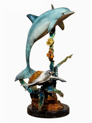Bronze Dolphin with Sea Turtle Bronze Dolphin with Sea Turtle