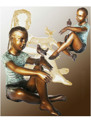 Bronze Girl Sitting with Bird Bronze Girl Sitting with Bird