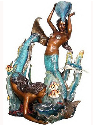 Bronze Two Mermaid Holding Shell Bronze Two Mermaid Holding Shell
