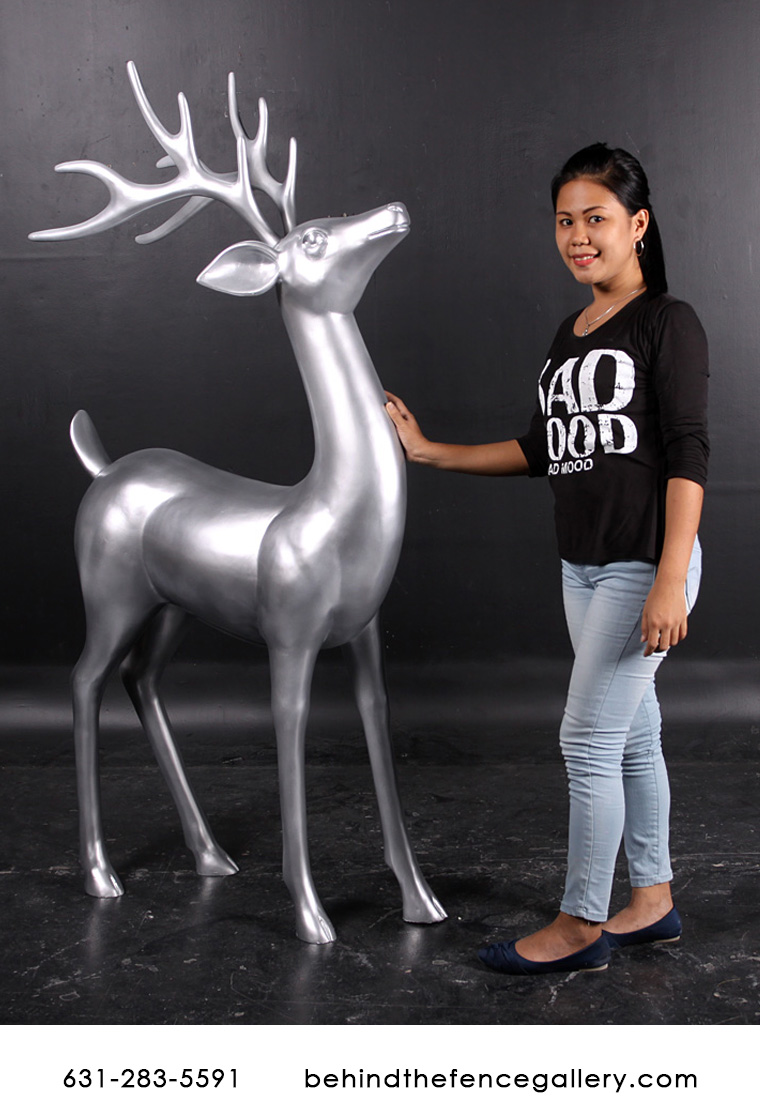 Standing Silver Reindeer Statue Standing Silver Reindeer Statue