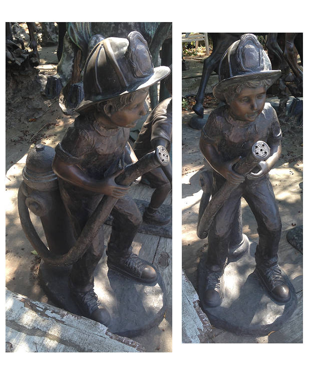 Bronze Boy playing Fireman with a Hose Bronze Boy playing Fireman with a Hose