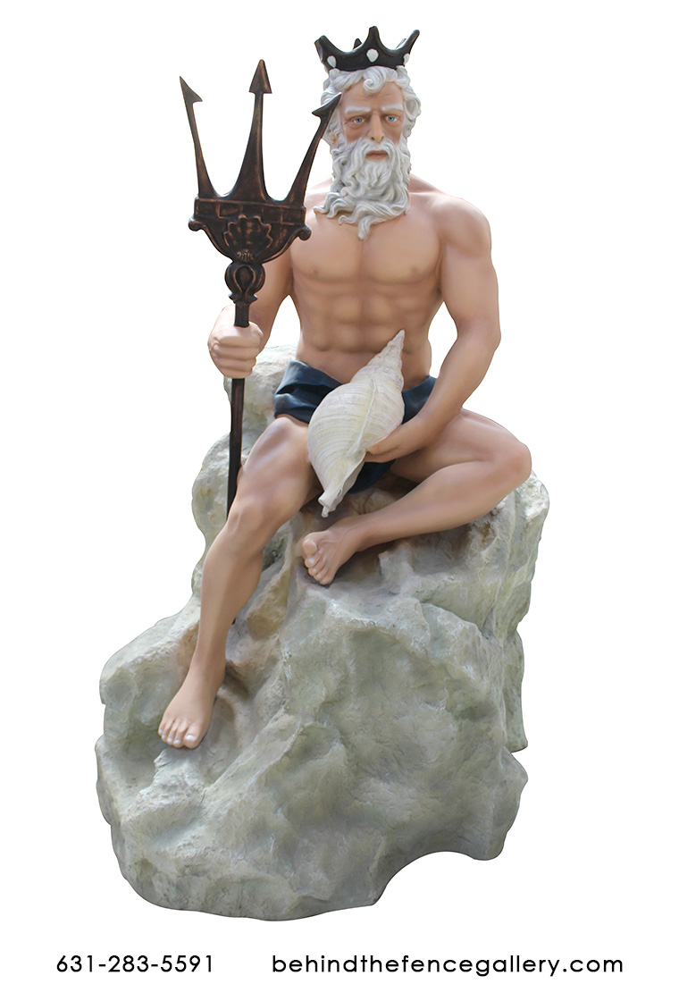 Neptune Sitting on Rock Statue Mythical Greek Sculpture Neptune Sitting on Rock Statue Mythical Greek Sculpture