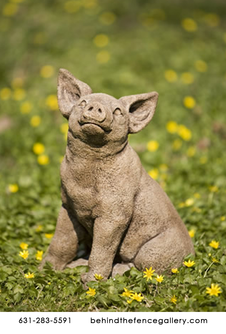 Perky Happy Young Pig Cast Stone Statue Perky Happy Young Pig Cast Stone Statue