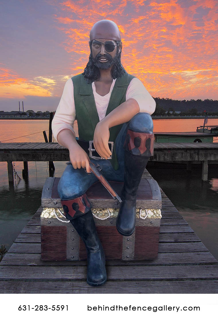 Pirate Sitting on Treasure Chest Statue Pirate Sitting on Treasure Chest Statue